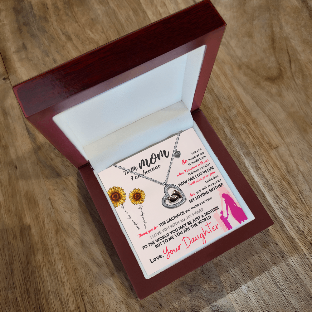 To My Mom - To Me You Are The World - Baby Feet Heart Necklace