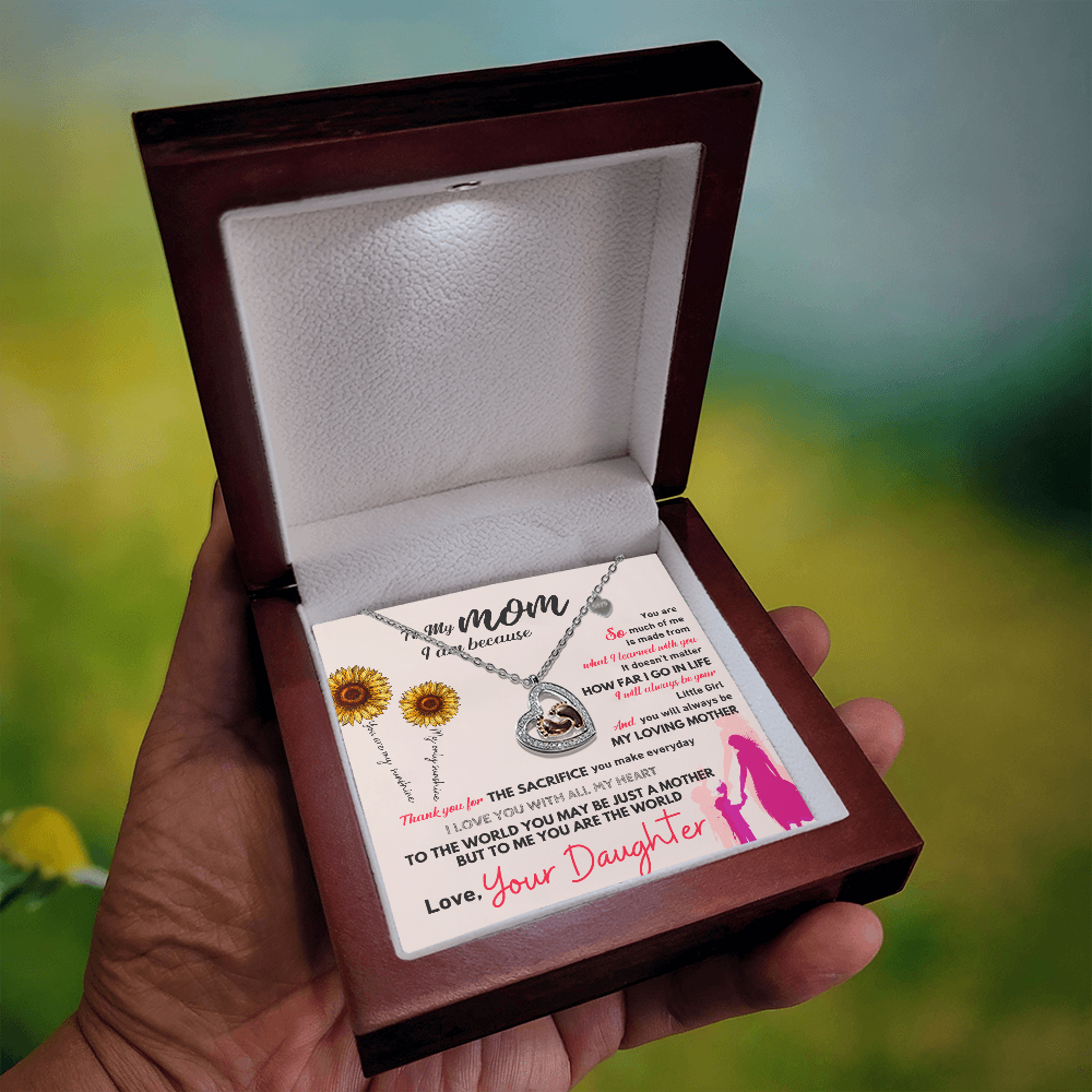 To My Mom - To Me You Are The World - Baby Feet Heart Necklace